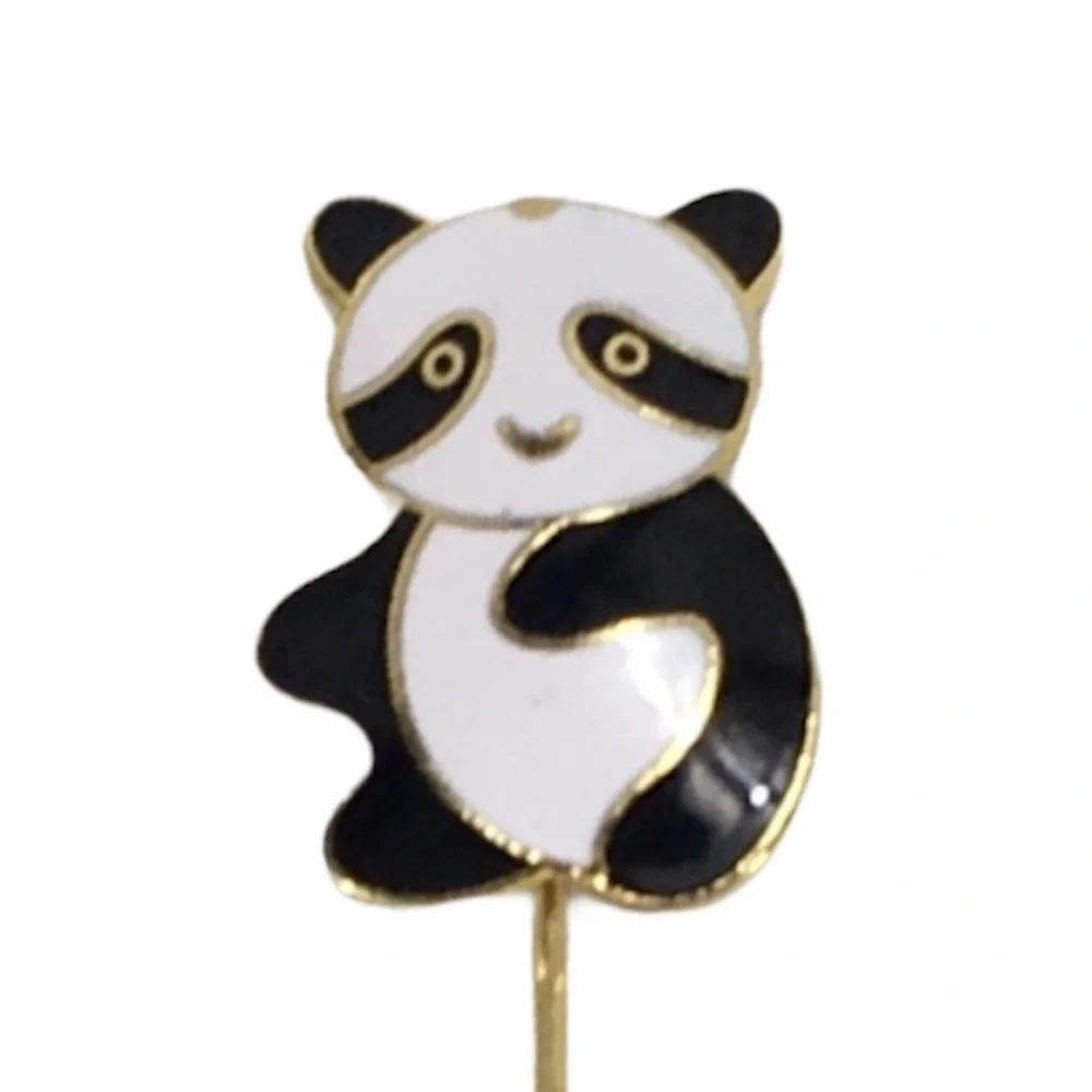 Panda Bear Brooch, Black, White, Gold Tone - Picture 2 of 4